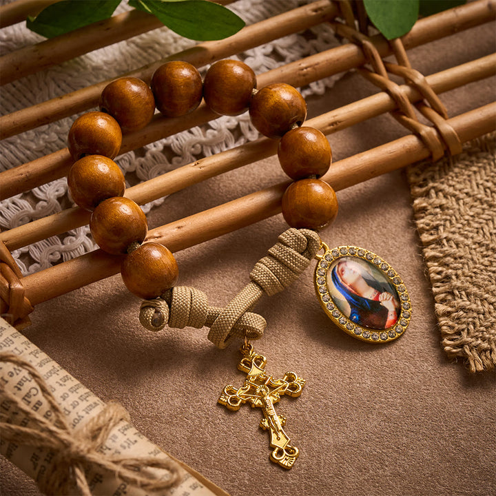 SolaceBeads Maple Wood Pocket Rosary: Sacred Sorrow - With Virgin Mary Medal &amp; Gold Crucifix - image 0