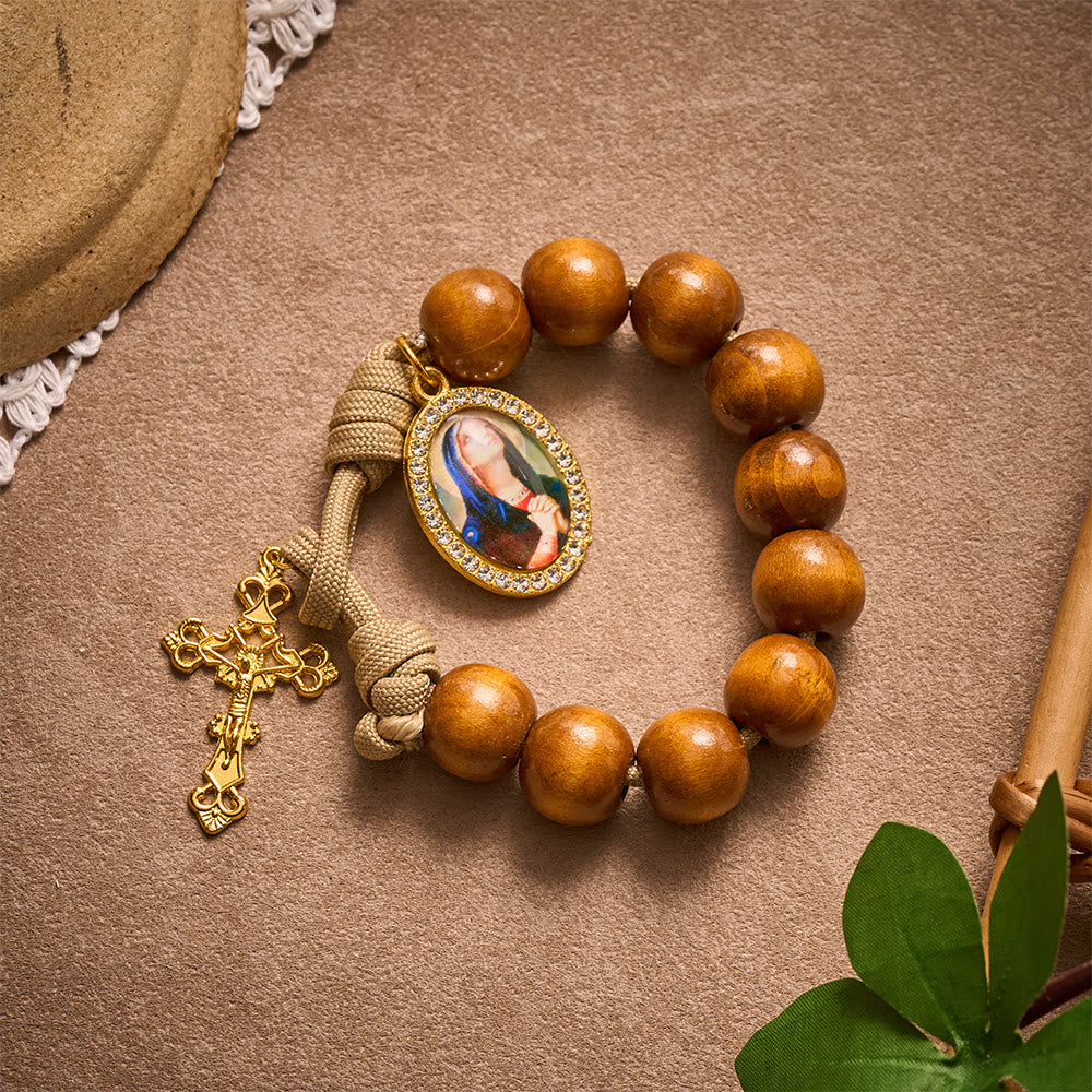 SolaceBeads Maple Wood Pocket Rosary: Sacred Sorrow - With Virgin Mary Medal &amp; Gold Crucifix - image 6