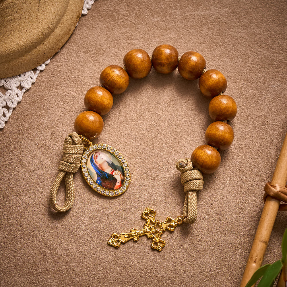 SolaceBeads Maple Wood Pocket Rosary: Sacred Sorrow - With Virgin Mary Medal &amp; Gold Crucifix - image 5