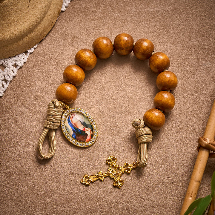 SolaceBeads Maple Wood Pocket Rosary: Sacred Sorrow - With Virgin Mary Medal &amp; Gold Crucifix - image 5