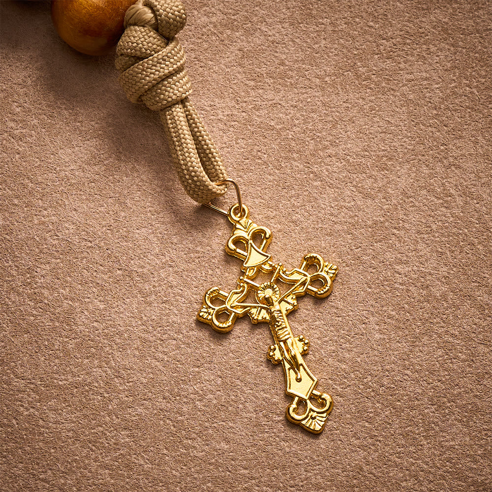 SolaceBeads Maple Wood Pocket Rosary: Sacred Sorrow - With Virgin Mary Medal &amp; Gold Crucifix - image 4