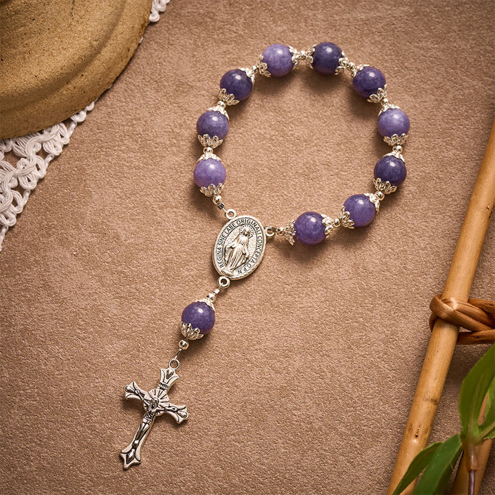 SolaceBeads Purple Chalcedony Pocket Rosary with Marian Medal &amp; Crucifix Charm - image 2