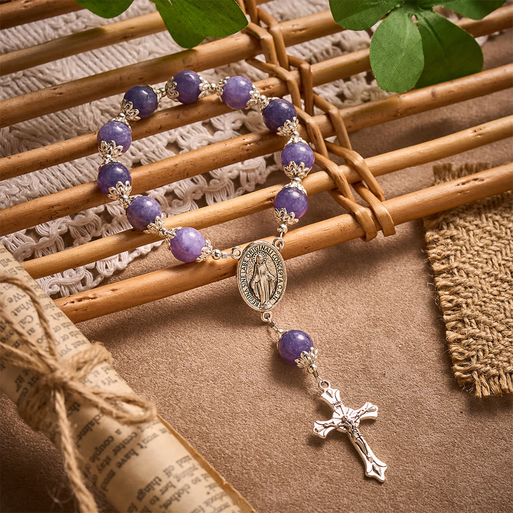 SolaceBeads Purple Chalcedony Pocket Rosary with Marian Medal &amp; Crucifix Charm - image 6