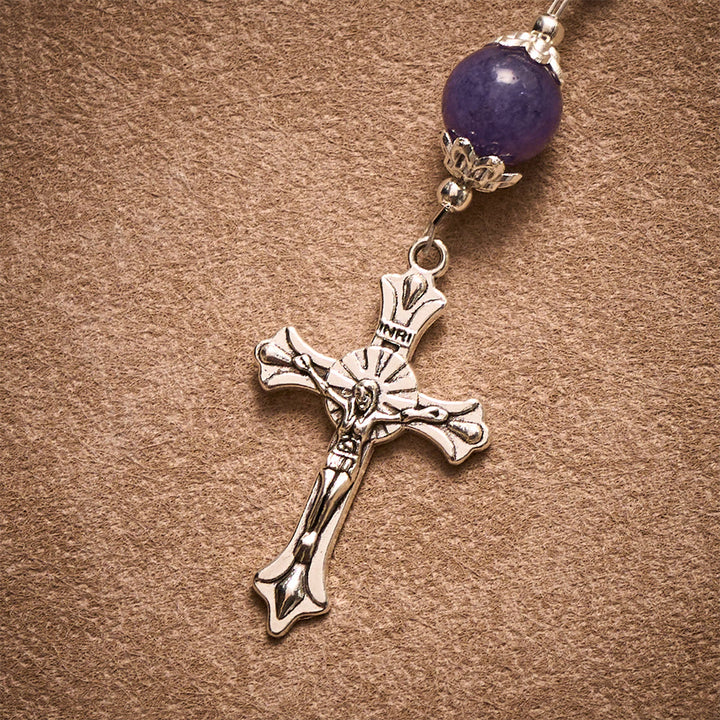 SolaceBeads Purple Chalcedony Pocket Rosary with Marian Medal &amp; Crucifix Charm - image 5