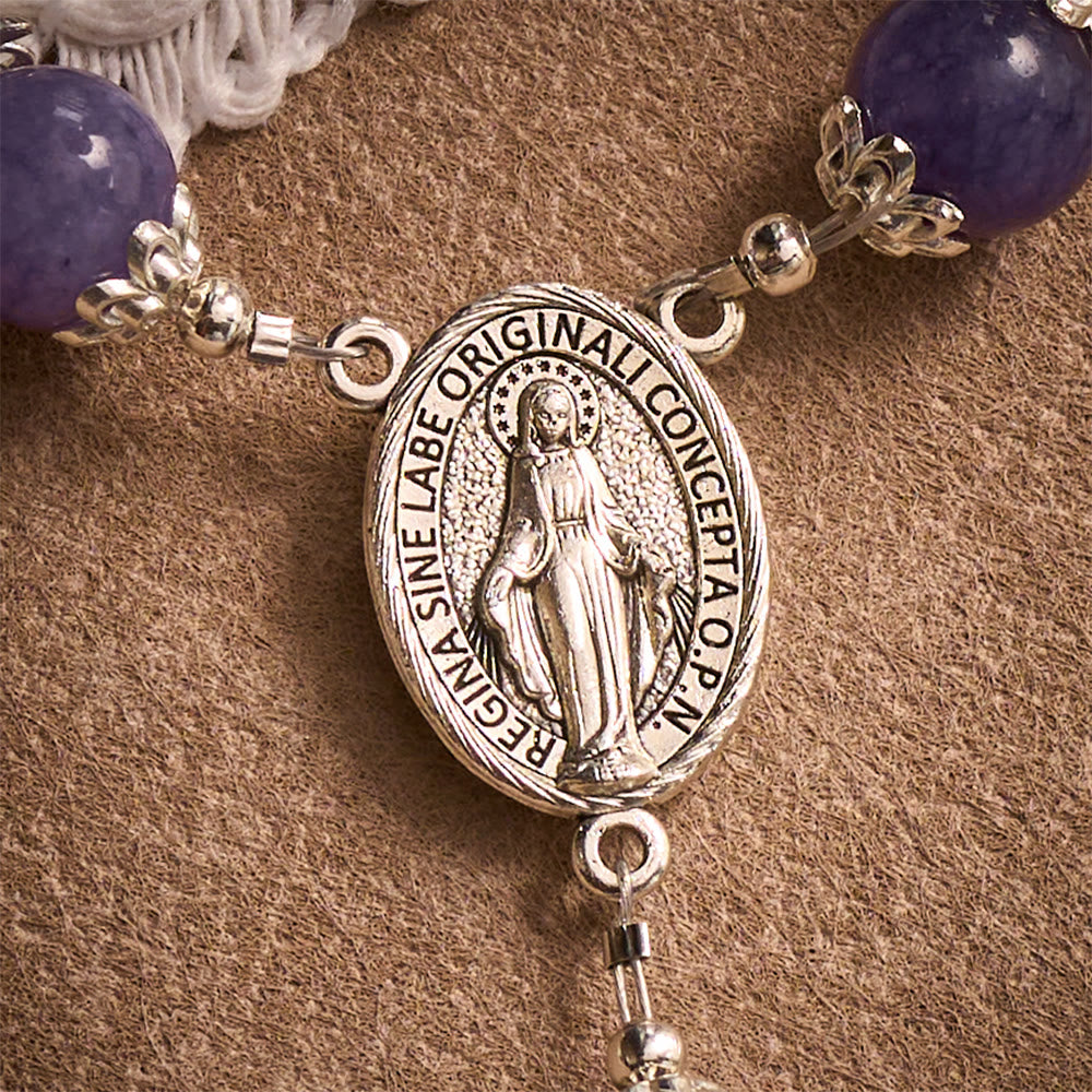 SolaceBeads Purple Chalcedony Pocket Rosary with Marian Medal &amp; Crucifix Charm - image 4