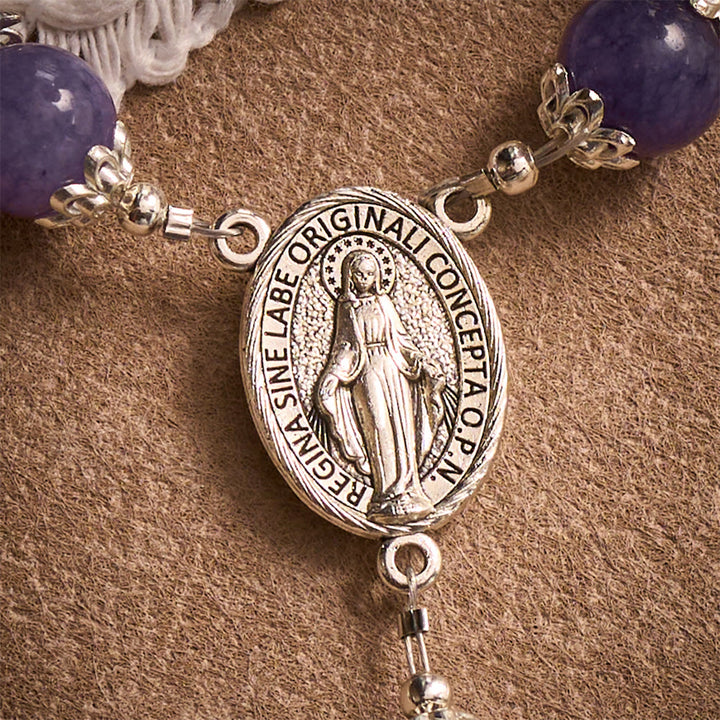 SolaceBeads Purple Chalcedony Pocket Rosary with Marian Medal &amp; Crucifix Charm - image 4