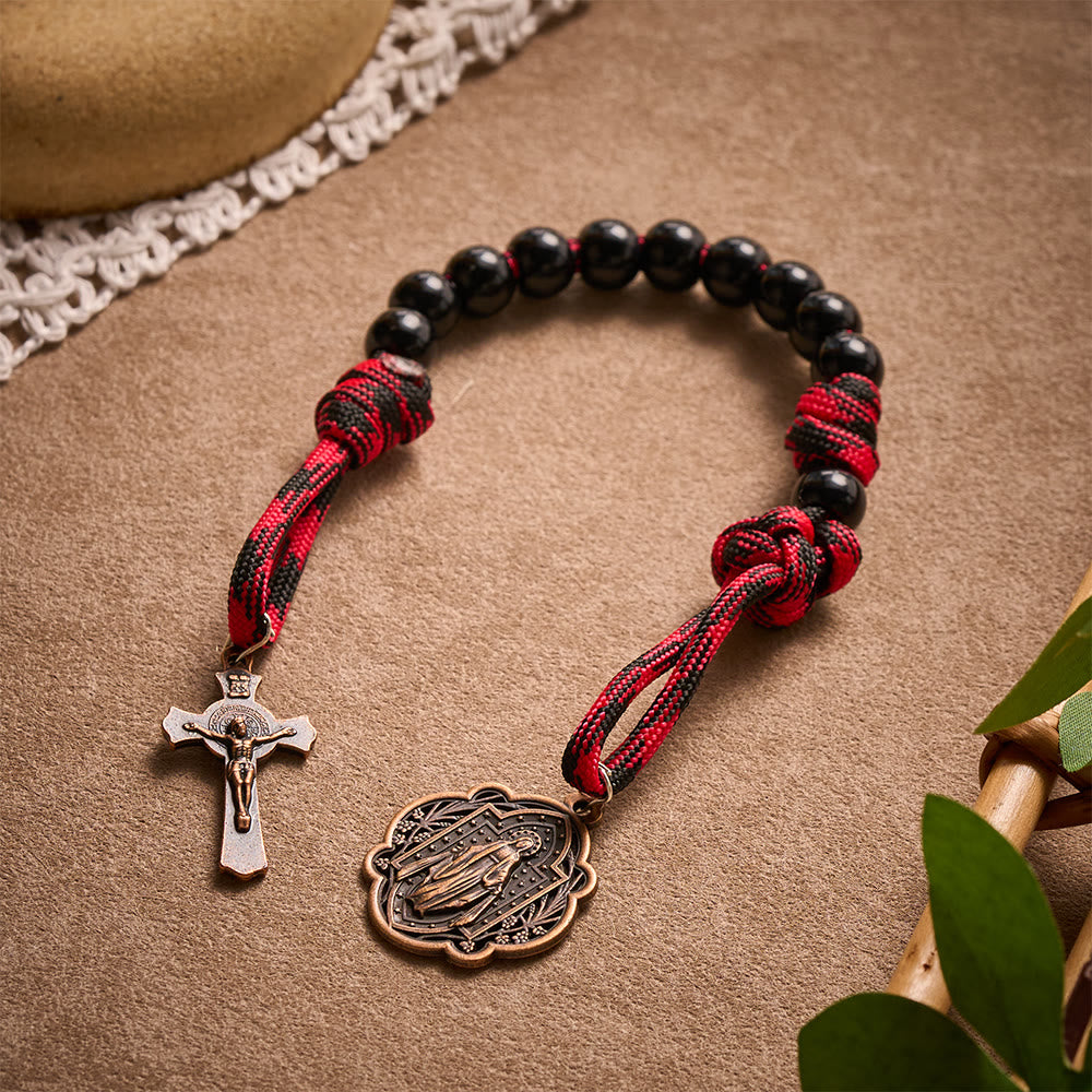 SolaceBeads Black Pocket Rosary With Miraculous Medal &amp; St. Benedict Crucifix: Antique Bronze Faith - image 5