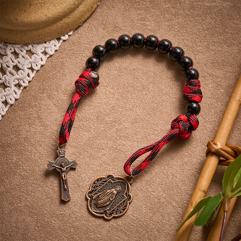 SolaceBeads Black Pocket Rosary With Miraculous Medal &amp; St. Benedict Crucifix: Antique Bronze Faith - image 7