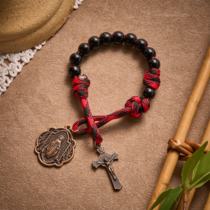 SolaceBeads Black Pocket Rosary With Miraculous Medal &amp; St. Benedict Crucifix: Antique Bronze Faith - image 6