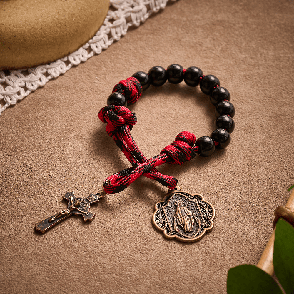 SolaceBeads Black Pocket Rosary With Miraculous Medal &amp; St. Benedict Crucifix: Antique Bronze Faith - image 8