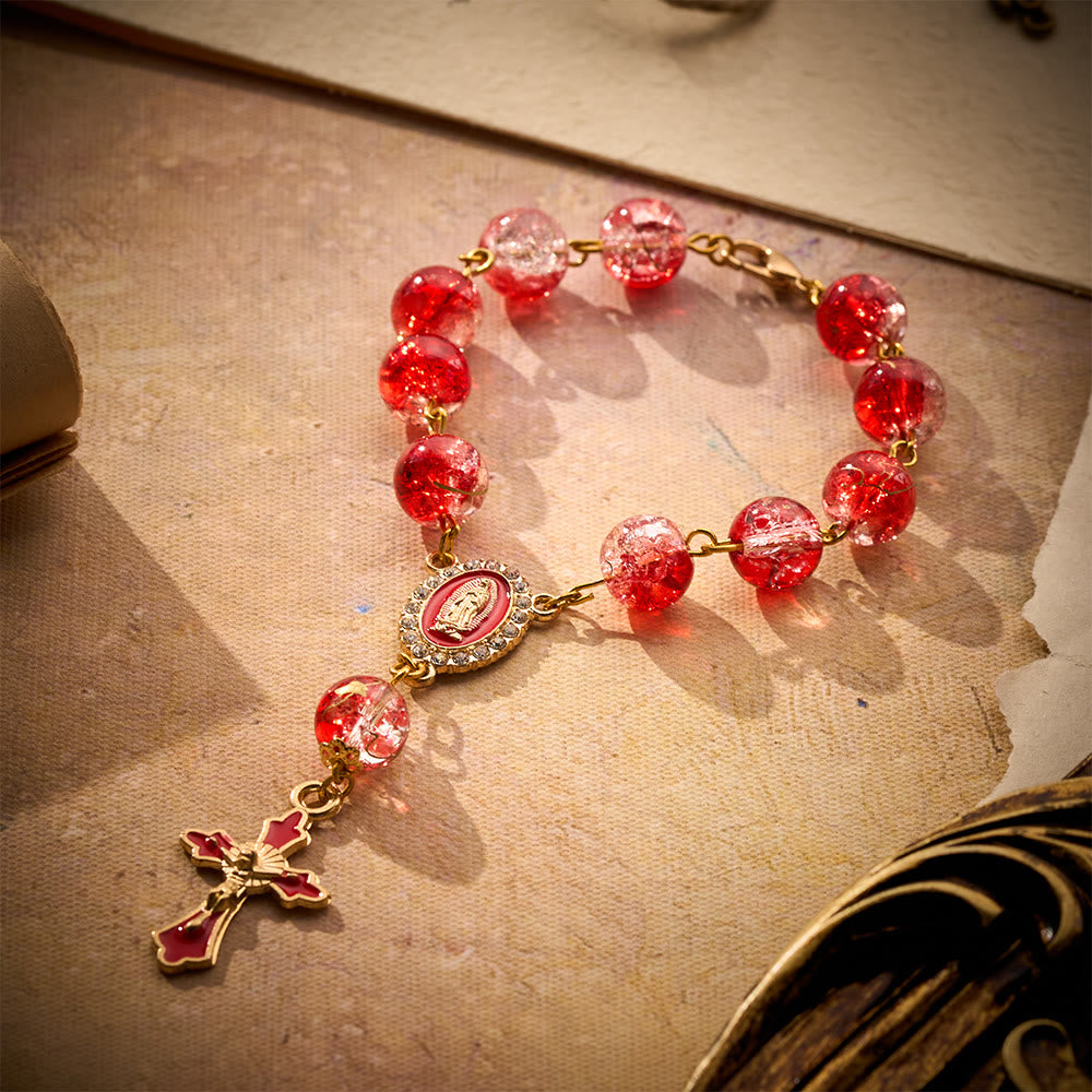 SolaceBeads Vibrant Red Glass Car Rosary: Sacred Accents for Your Daily Commute - Red - image 0