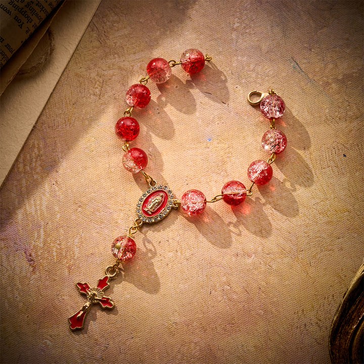 SolaceBeads Vibrant Red Glass Car Rosary: Sacred Accents for Your Daily Commute - image 2