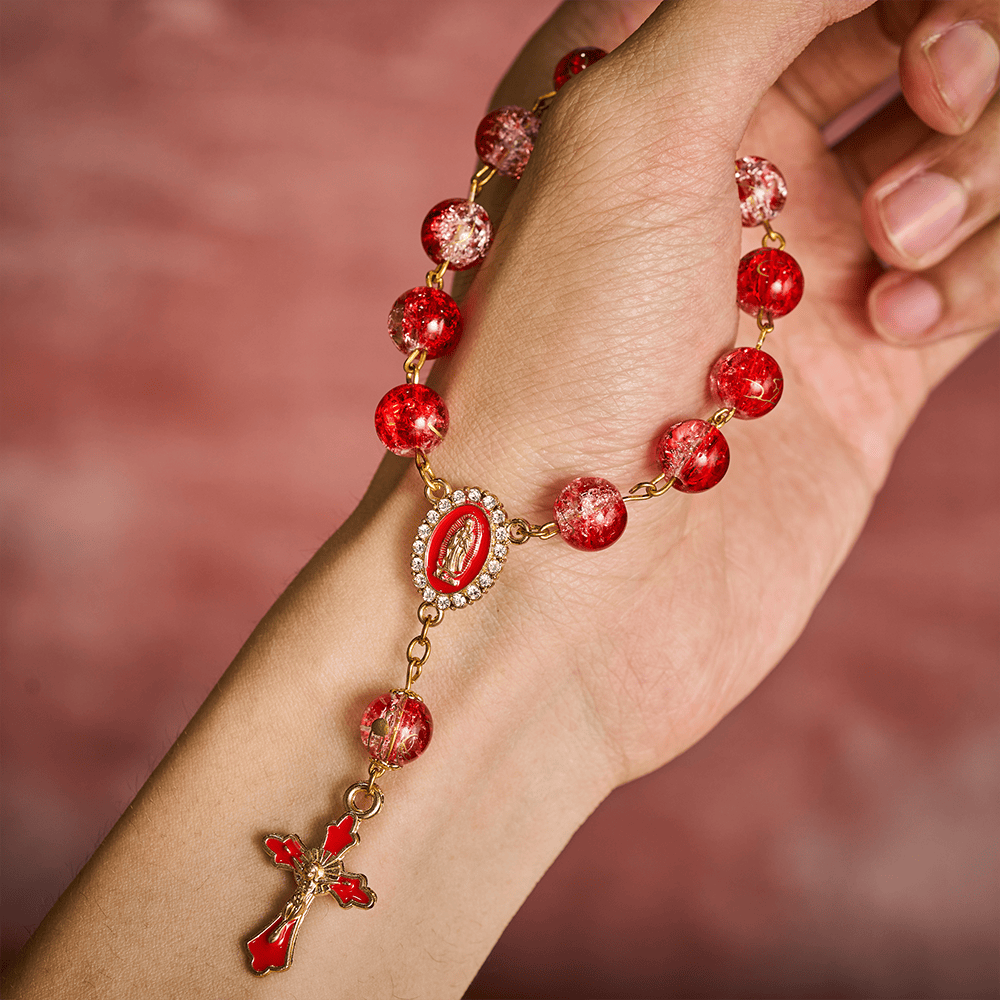 SolaceBeads Vibrant Red Glass Car Rosary: Sacred Accents for Your Daily Commute - image 1
