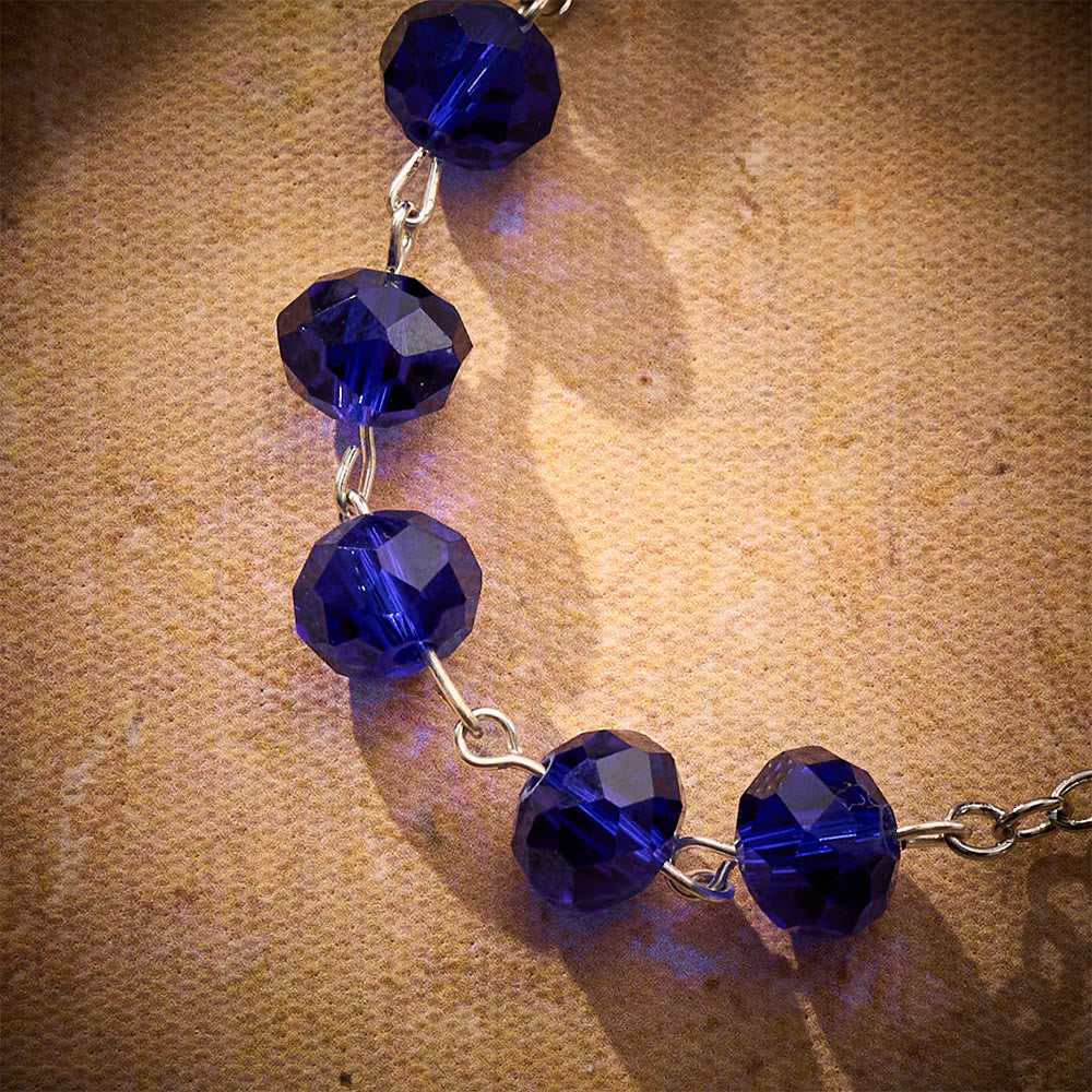 SolaceBeads Blue Cut Crystal Glass Car Rosary with Marian Medal &amp; Silver Cross Charm - image 3
