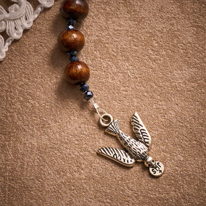 Solacebeads Maple &amp; Peach Wood Pocket Rosary: Dove Of Peace - With Holy Spirit Dove &amp; Four-Way Cross - image 4