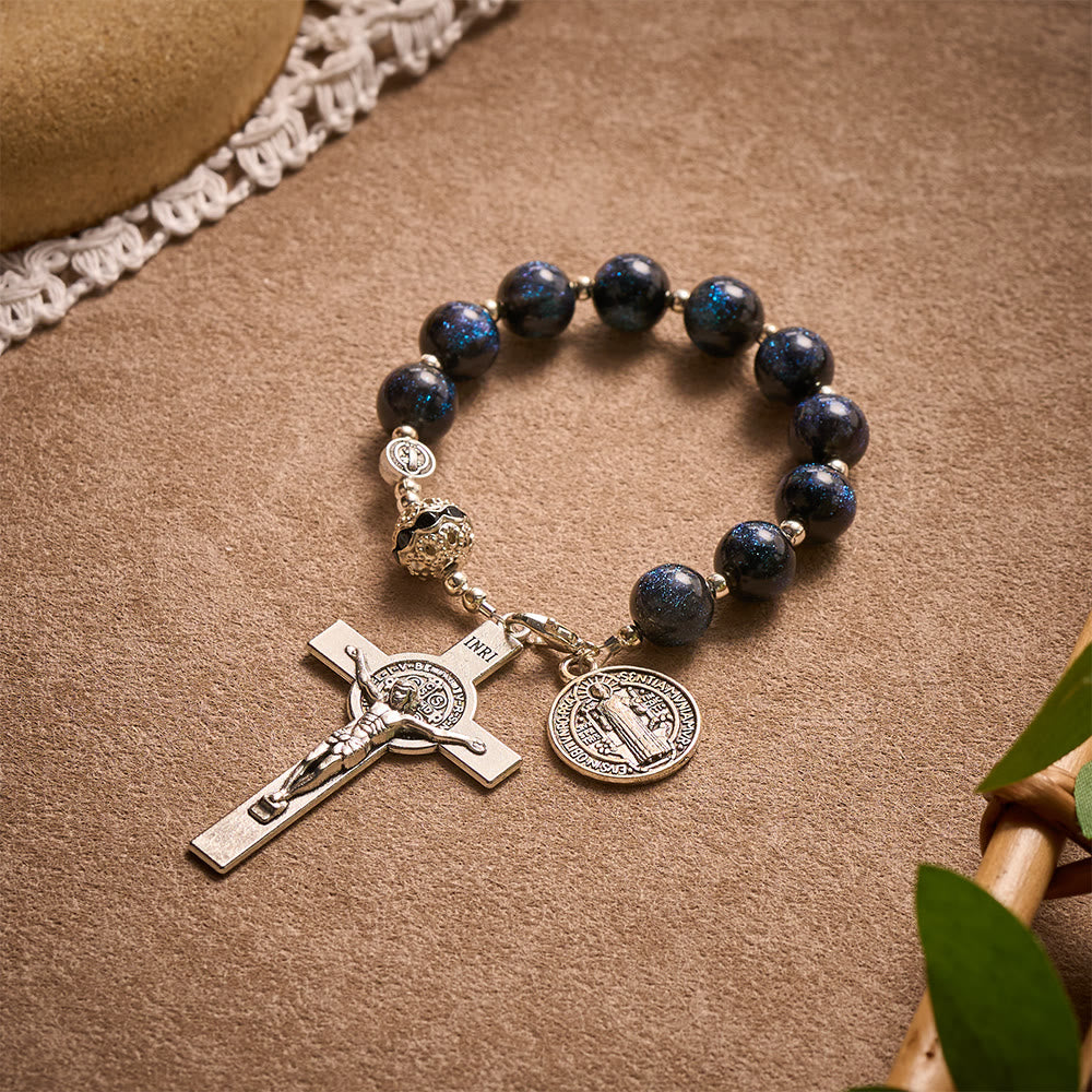 Solacebeads Black Starry Beads Car Rosary: Starry Protection -  With St. Benedict Crucifix & Medal - Black - image 0