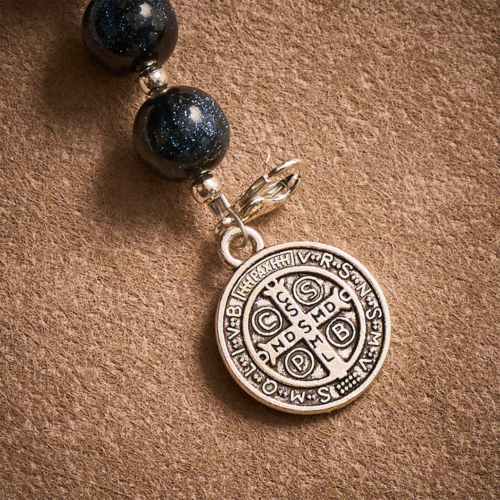 Solacebeads Black Starry Beads Car Rosary: Starry Protection -  With St. Benedict Crucifix &amp; Medal - image 5