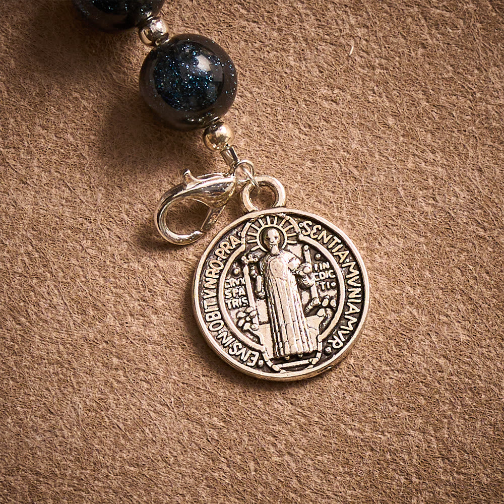 Solacebeads Black Starry Beads Car Rosary: Starry Protection -  With St. Benedict Crucifix &amp; Medal - image 4