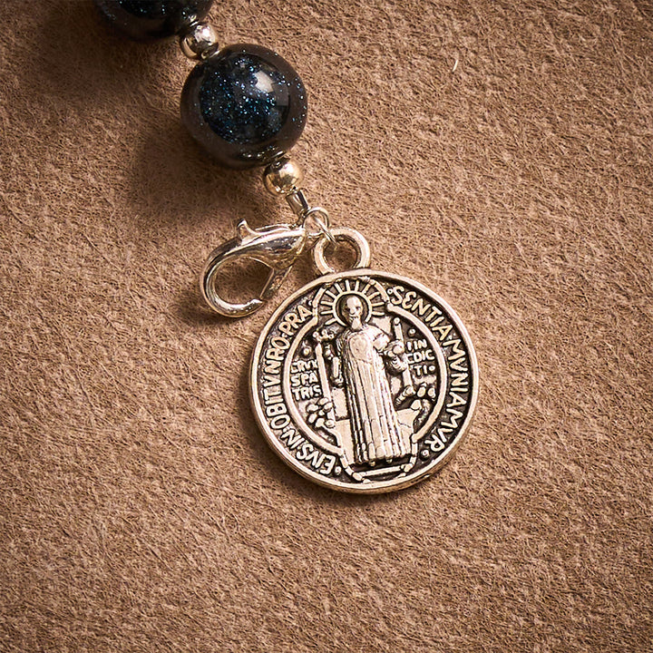 Solacebeads Black Starry Beads Car Rosary: Starry Protection -  With St. Benedict Crucifix &amp; Medal - image 4