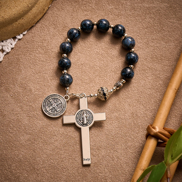 Solacebeads Black Starry Beads Car Rosary: Starry Protection -  With St. Benedict Crucifix &amp; Medal - image 10