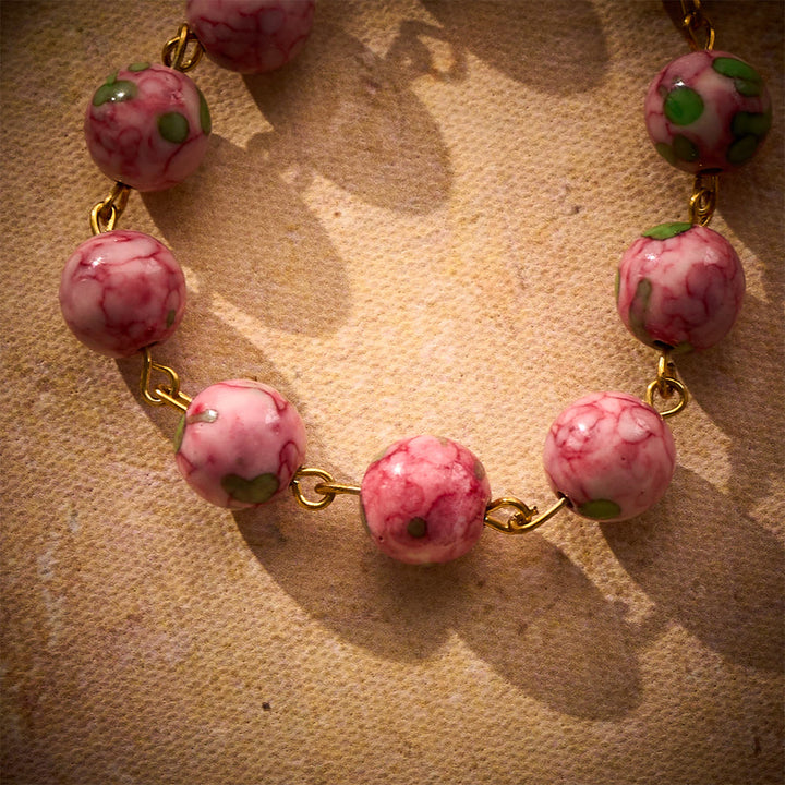 SolaceBeads Pink &amp; Green Rainstone Car Rosary: Vibrant Hues with Sacred Marian &amp; Cross Accents - image 3