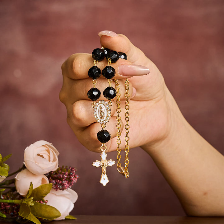 SolaceBeads Black Faceted Glass Car Rosary: Traveler&