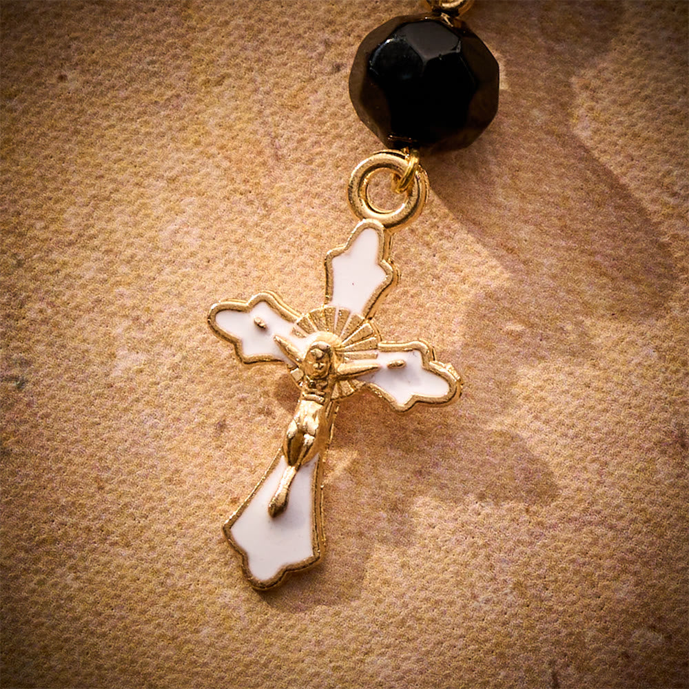 SolaceBeads Black Faceted Glass Car Rosary: Traveler&