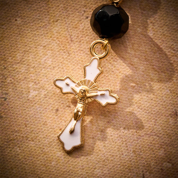 SolaceBeads Black Faceted Glass Car Rosary: Traveler&