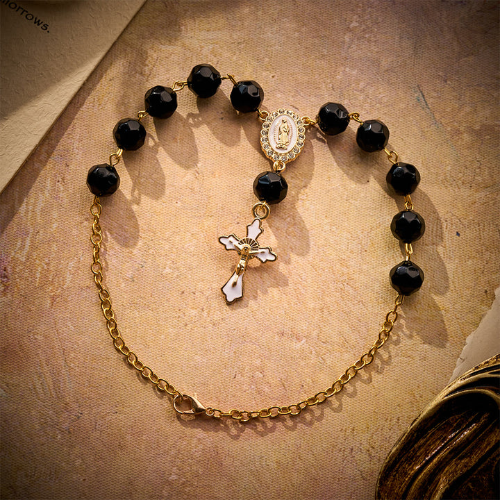 SolaceBeads Black Faceted Glass Car Rosary: Traveler&