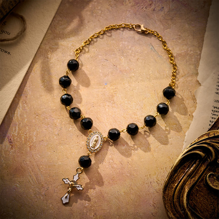 SolaceBeads Black Faceted Glass Car Rosary: Traveler&
