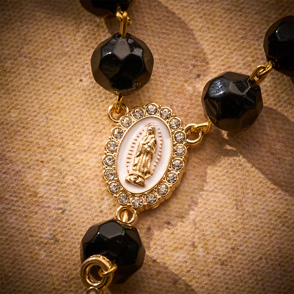 SolaceBeads Black Faceted Glass Car Rosary: Traveler&