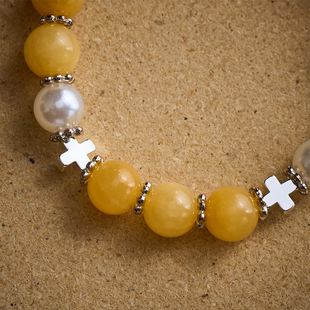 SolaceBeads Yellow Chalcedony Rosary Bracelet with St. Benedict Medal &amp; Cross Accents - image 2