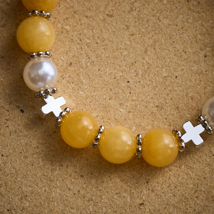 SolaceBeads Yellow Chalcedony Rosary Bracelet with St. Benedict Medal &amp; Cross Accents - image 2