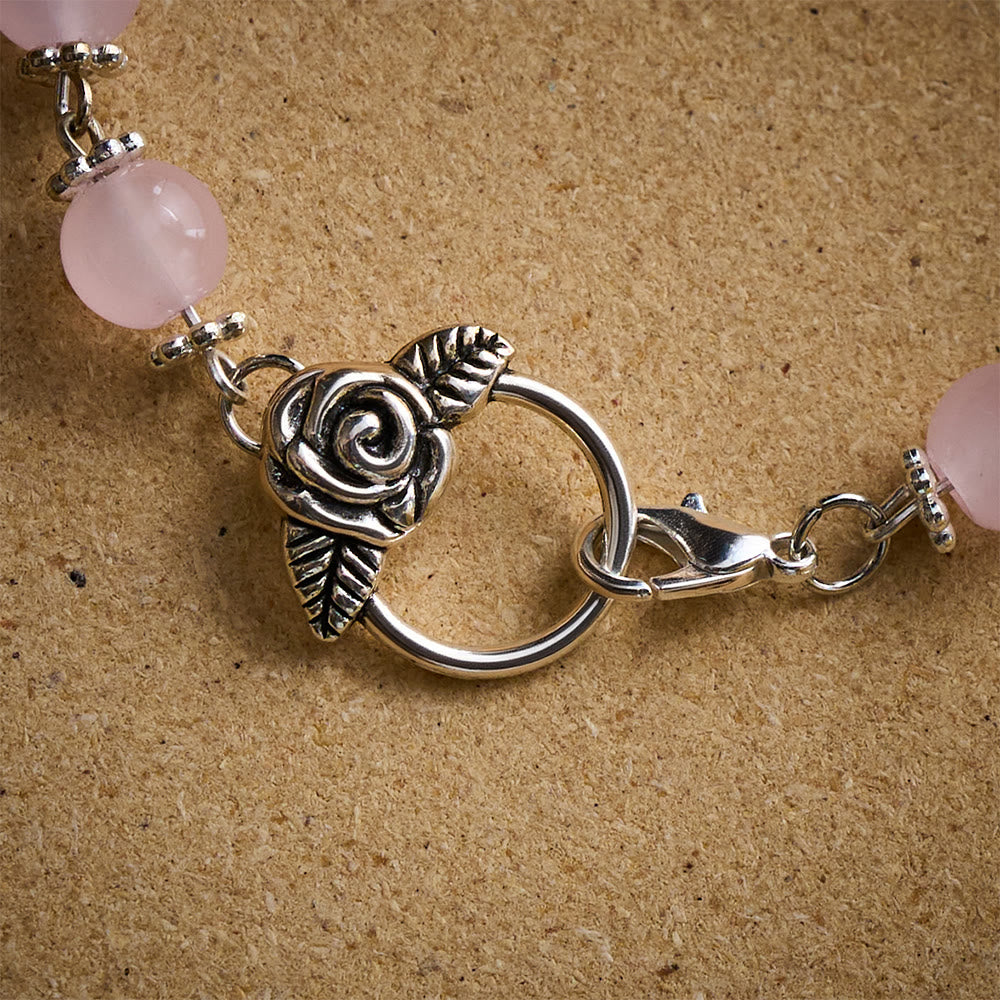 SolaceBeads Pink Stone Rosary Bracelet with Marian Medal, Cross &amp; Rose Details - image 4