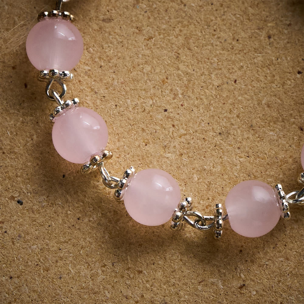 SolaceBeads Pink Stone Rosary Bracelet with Marian Medal, Cross &amp; Rose Details - image 3