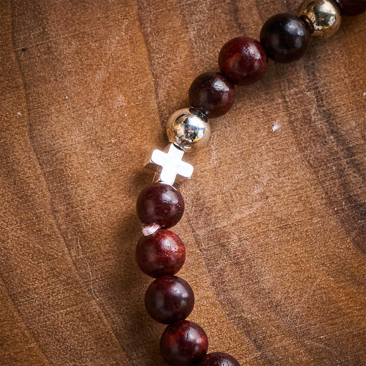 Solacebeads Rosewood Rosary Bracelet Connected With St. Benedict Medal &amp; Cross: Sacred Protection - image 4