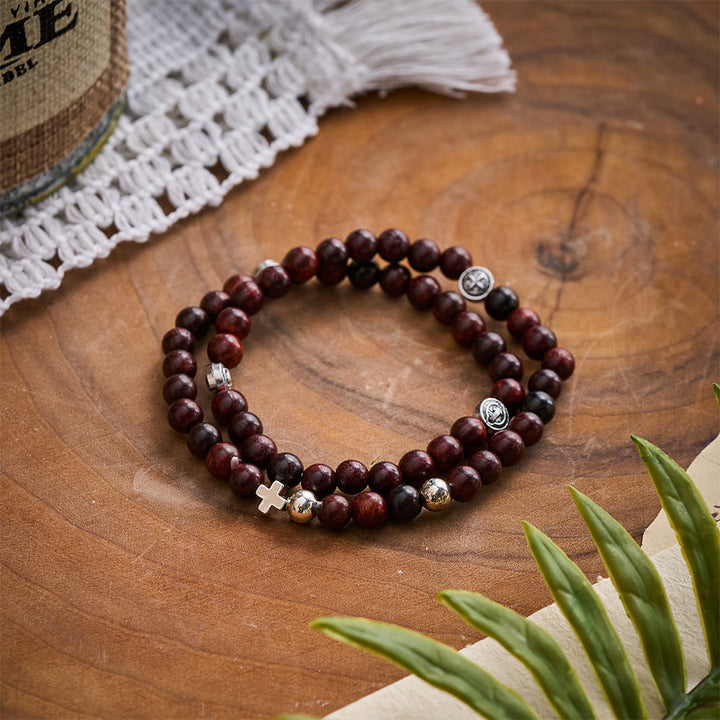 Solacebeads Rosewood Rosary Bracelet Connected With St. Benedict Medal &amp; Cross: Sacred Protection - Rosewood - image 0