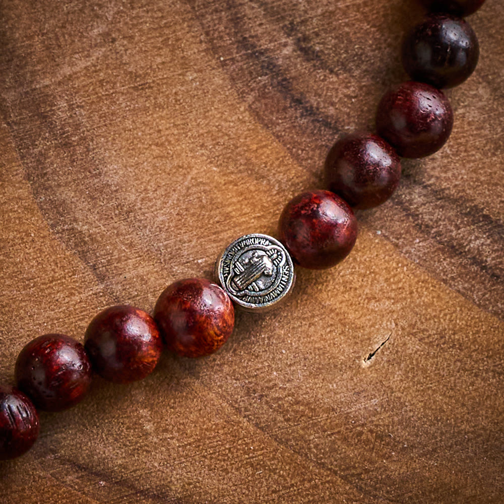 Solacebeads Rosewood Rosary Bracelet Connected With St. Benedict Medal &amp; Cross: Sacred Protection - image 3