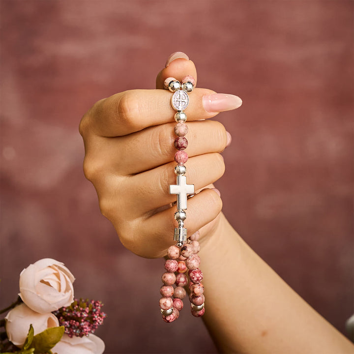SolaceBeads Maifan Stone Rosary Bracelet: Earthly Devotion with St. Benedict Medal &amp; Cross - image 1