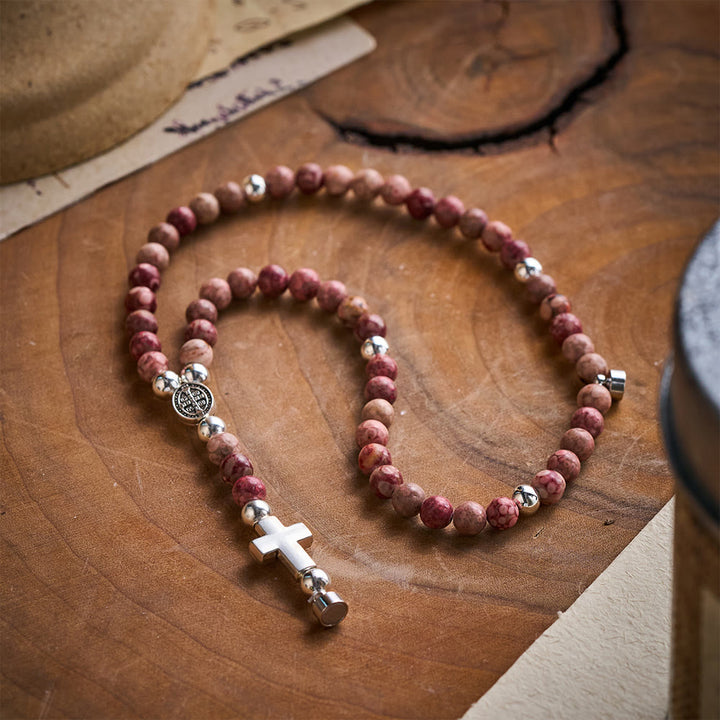 SolaceBeads Maifan Stone Rosary Bracelet: Earthly Devotion with St. Benedict Medal &amp; Cross - image 5