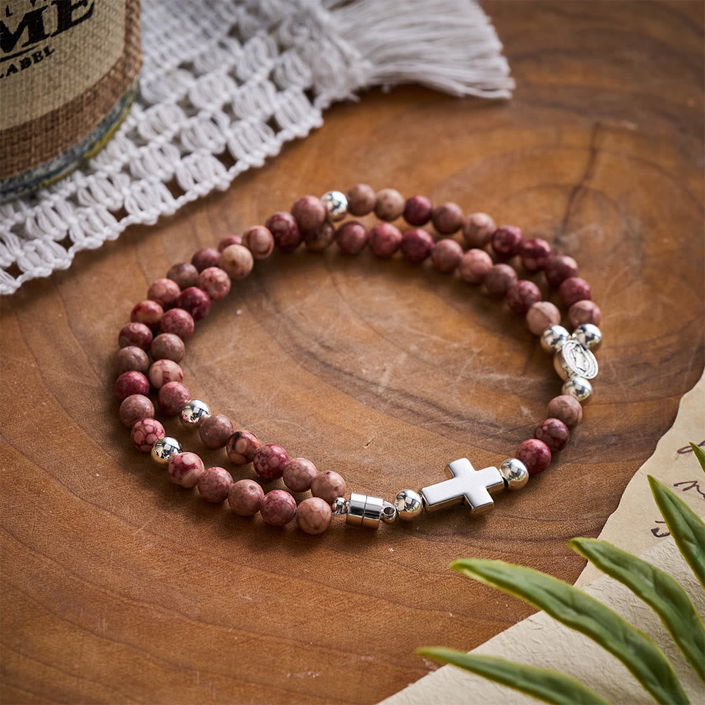 SolaceBeads Maifan Stone Rosary Bracelet: Earthly Devotion with St. Benedict Medal & Cross - Maifan Stone - image 0