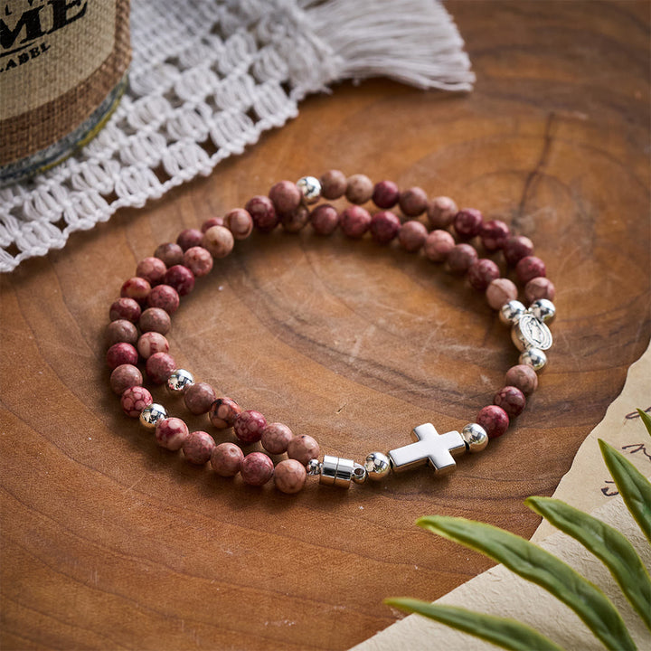 SolaceBeads Maifan Stone Rosary Bracelet: Earthly Devotion with St. Benedict Medal &amp; Cross - Maifan Stone - image 0