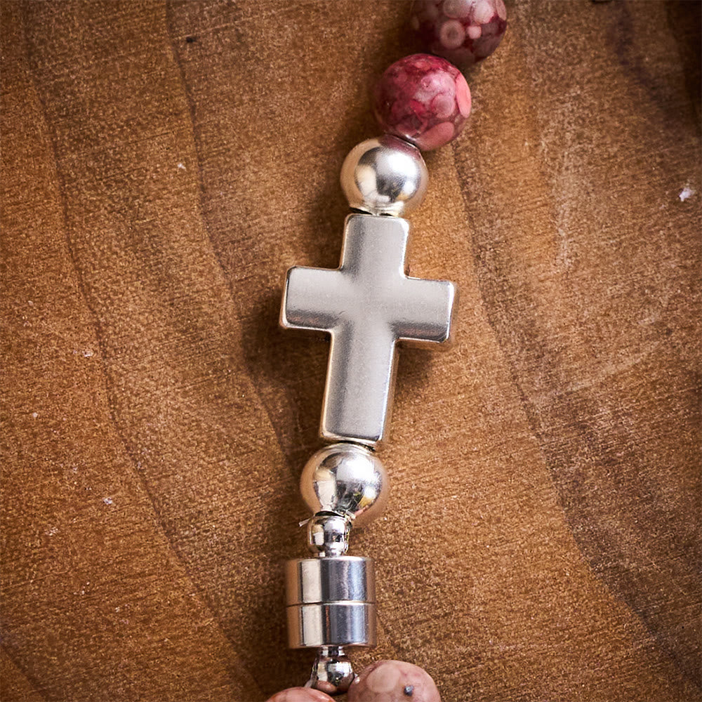 SolaceBeads Maifan Stone Rosary Bracelet: Earthly Devotion with St. Benedict Medal &amp; Cross - image 3