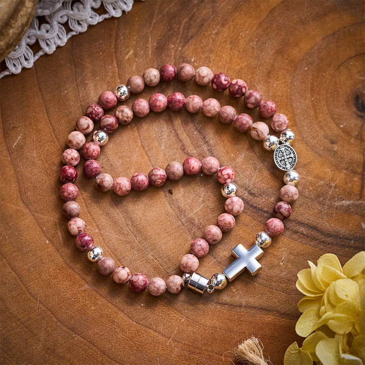 SolaceBeads Maifan Stone Rosary Bracelet: Earthly Devotion with St. Benedict Medal &amp; Cross - image 4