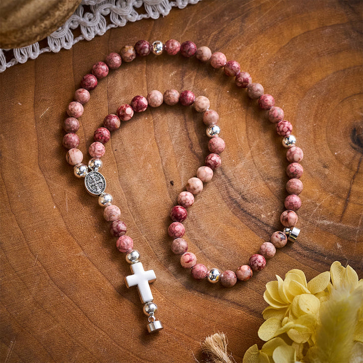 SolaceBeads Maifan Stone Rosary Bracelet: Earthly Devotion with St. Benedict Medal &amp; Cross - image 6