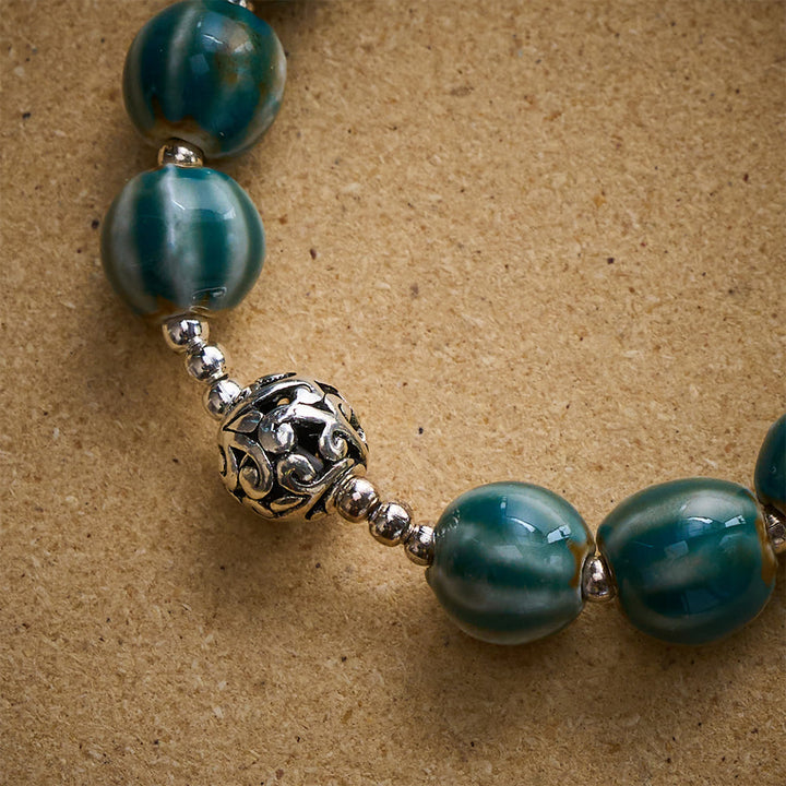Solacebeads Green Stripe Ceramic Bracelet With Miraculous Medal: Graceful Faith In Summer - image 2