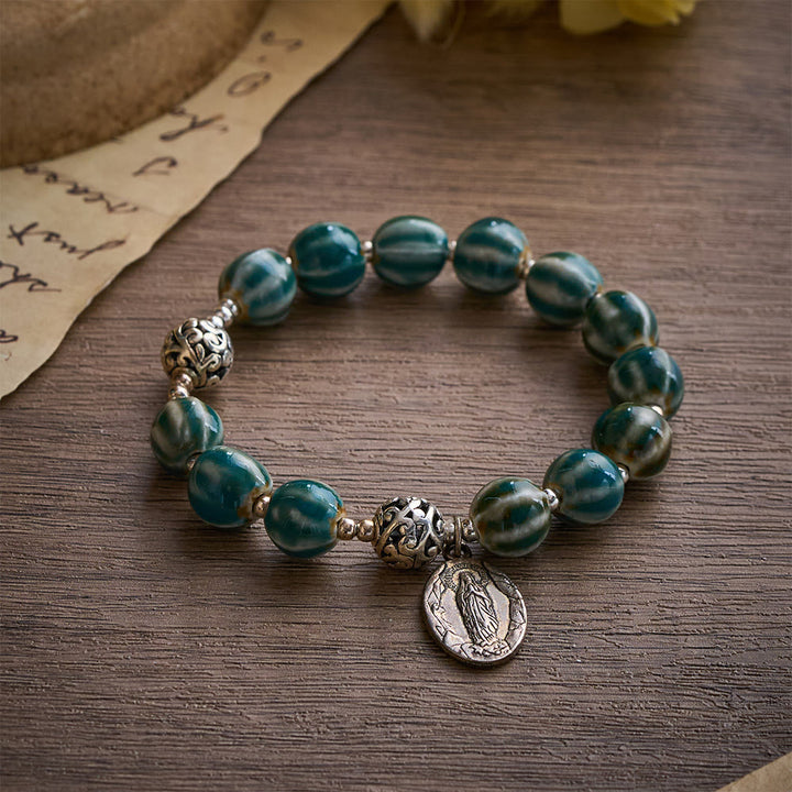 Solacebeads Green Stripe Ceramic Bracelet With Miraculous Medal: Graceful Faith In Summer - image 6