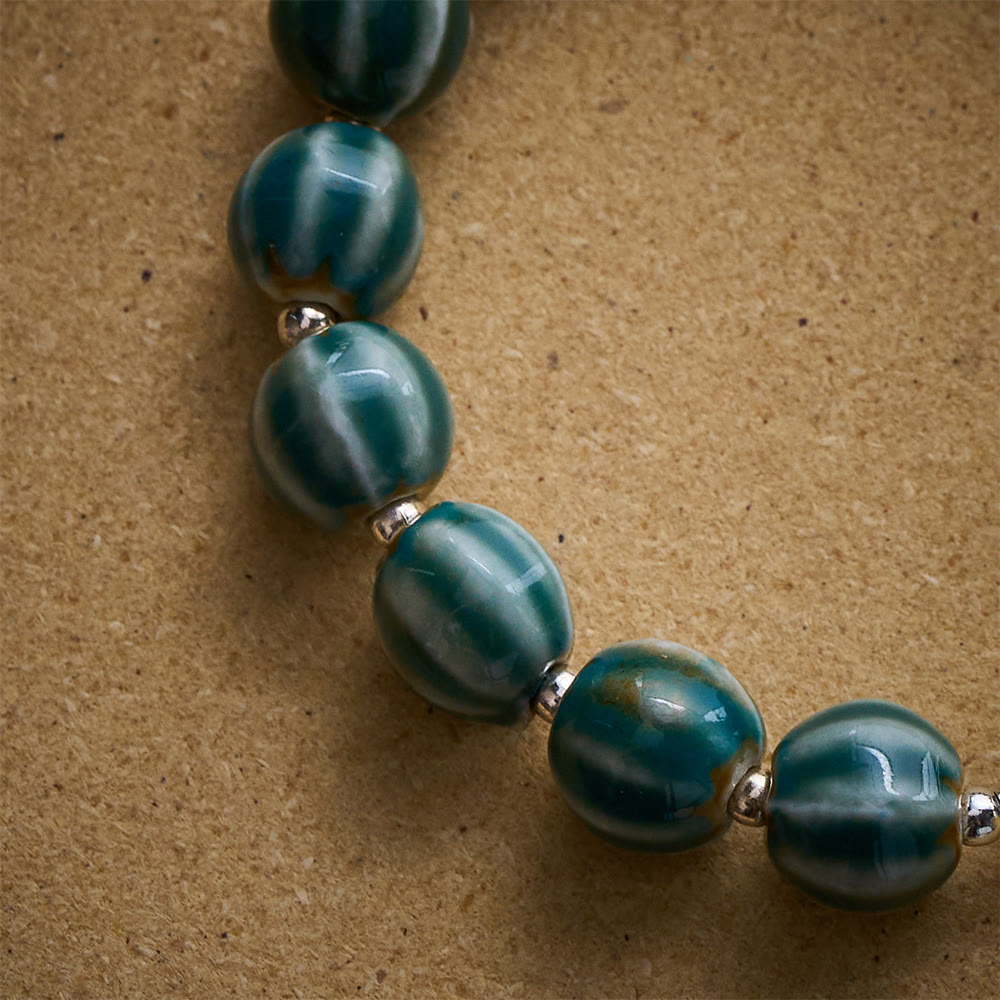Solacebeads Green Stripe Ceramic Bracelet With Miraculous Medal: Graceful Faith In Summer - image 3
