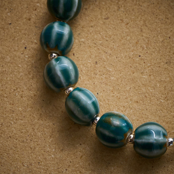 Solacebeads Green Stripe Ceramic Bracelet With Miraculous Medal: Graceful Faith In Summer - image 3