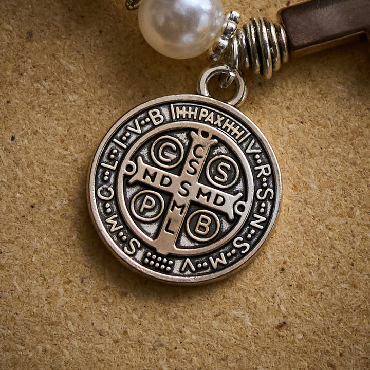 SolaceBeads Yellow Chalcedony Rosary Bracelet with St. Benedict Medal &amp; Cross Accents - image 3